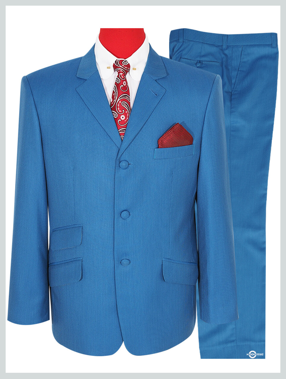 Mod Suit | 60s Style Deep Sky Blue Birdseye 3 Button Suit For Men