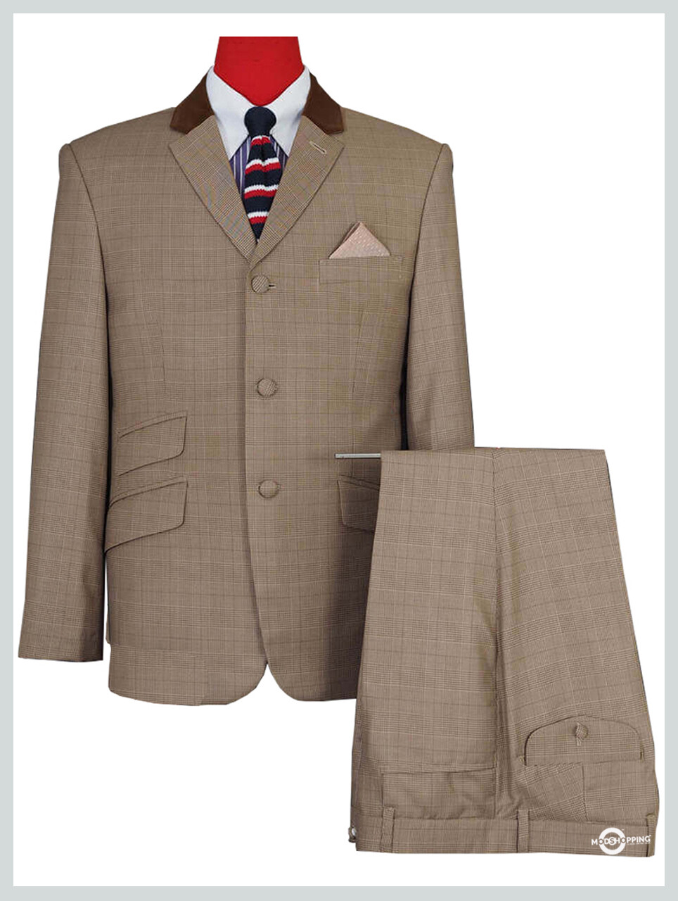 Brown Prince Of Wales Check 60s Style Mod Suit