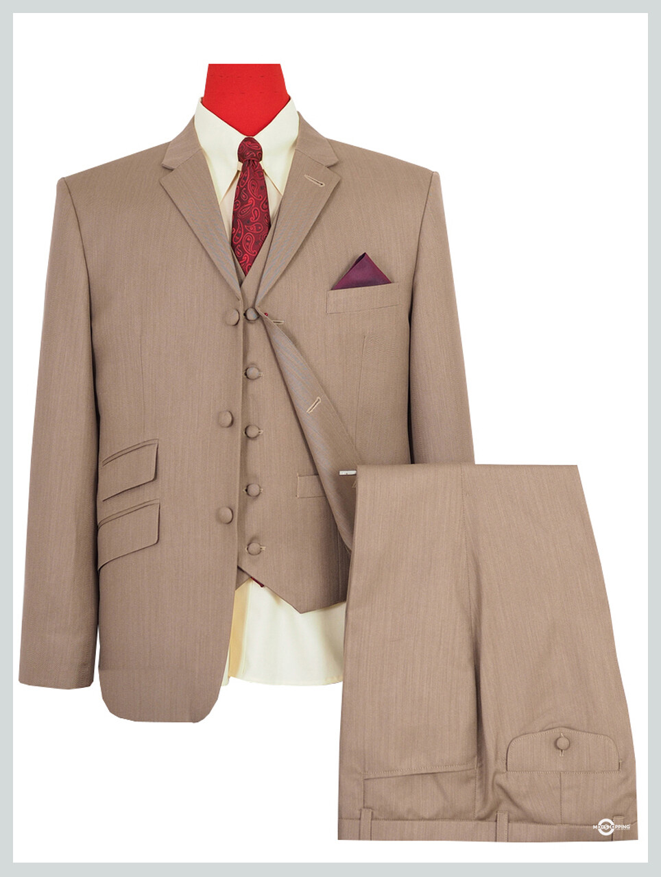 3 Piece Suit | Classic Light Brown Herringbone Suit