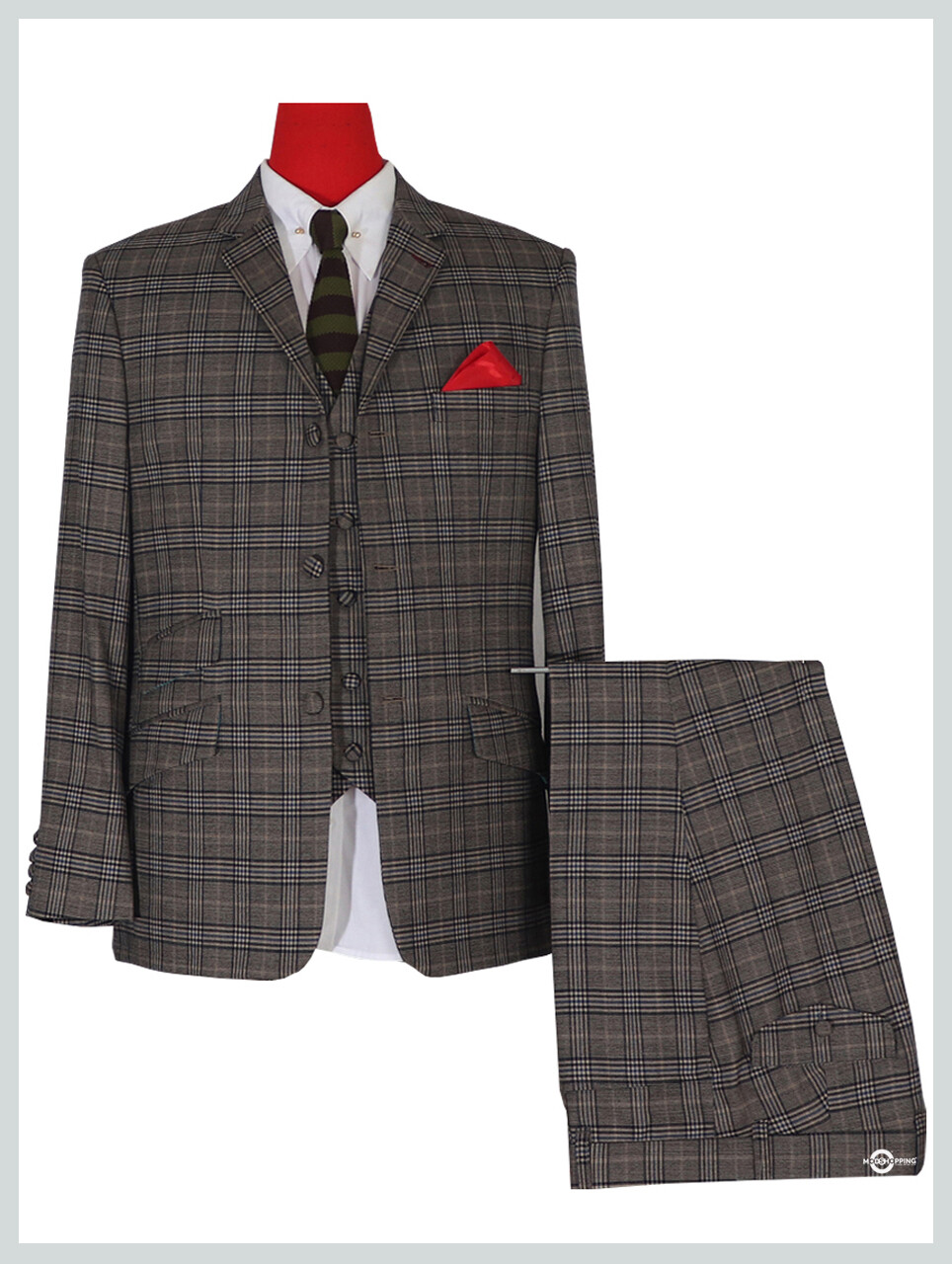 3 Piece  Suit | Grey  Prince  Of Wales Check Mod Suit