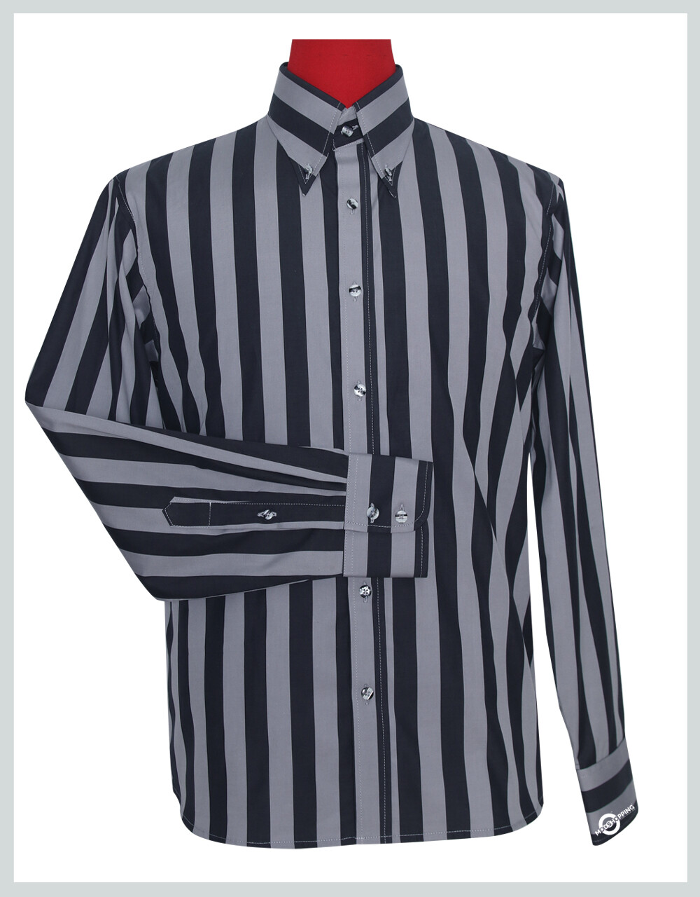 Button Down Collar Shirt | Grey & Black Striped Shirt For Man.