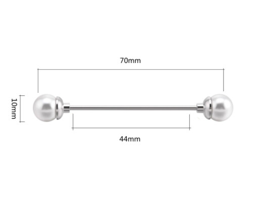 Silver Collar Pin| Men's Classical Collar Pin White Ball