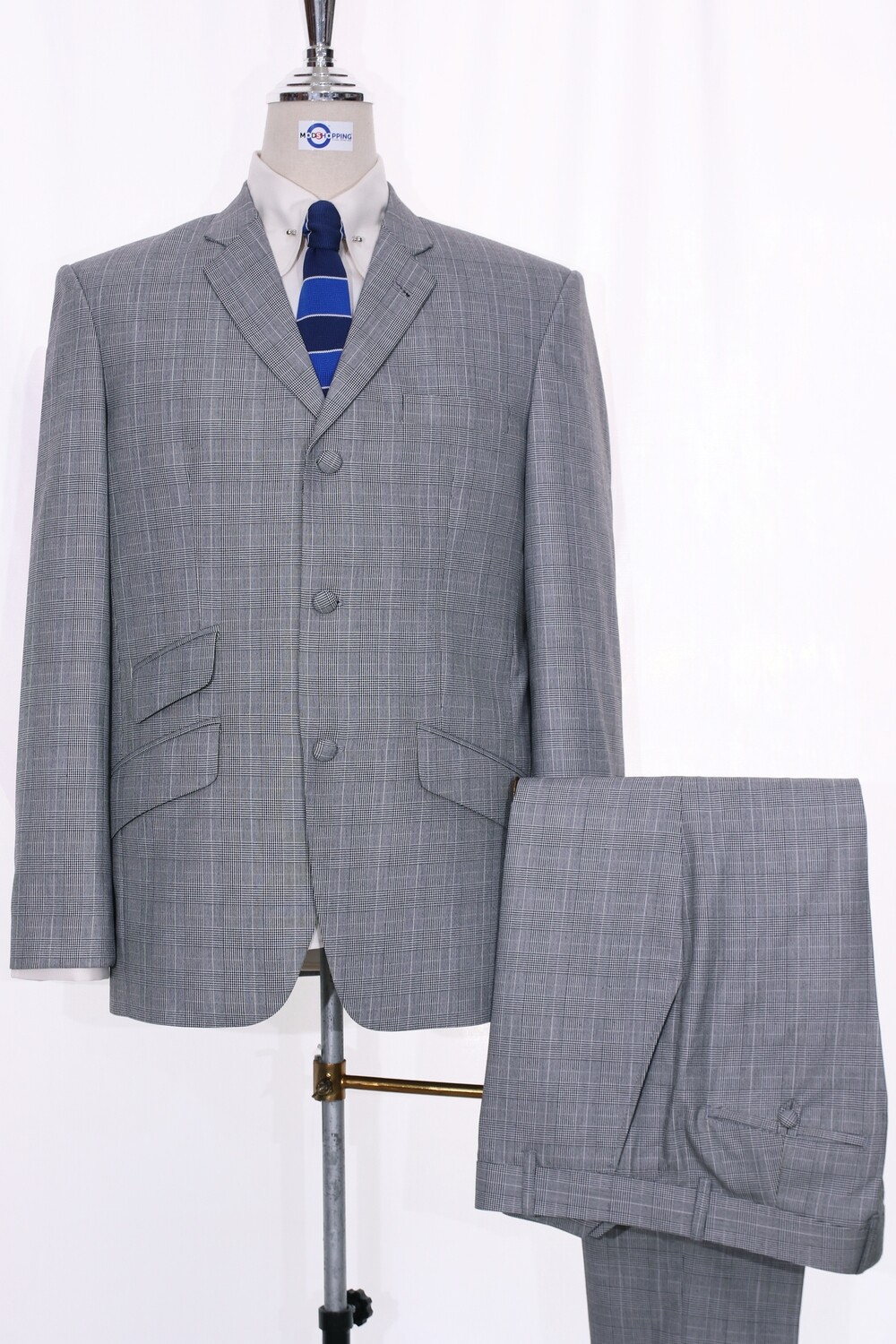 Light Grey Prince Of Wales Mohair 3 Button Mod Suit UK