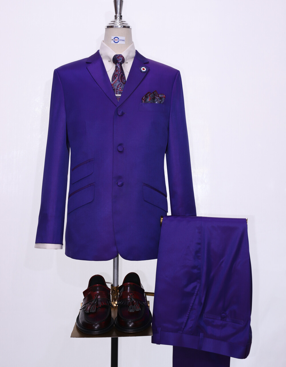 Dark Purple And Red Two Tone Suit For Men