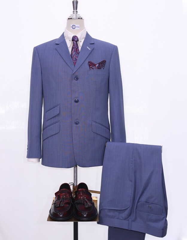 60s Style Suit Steel Blue 3 Button Mod Suit For Men