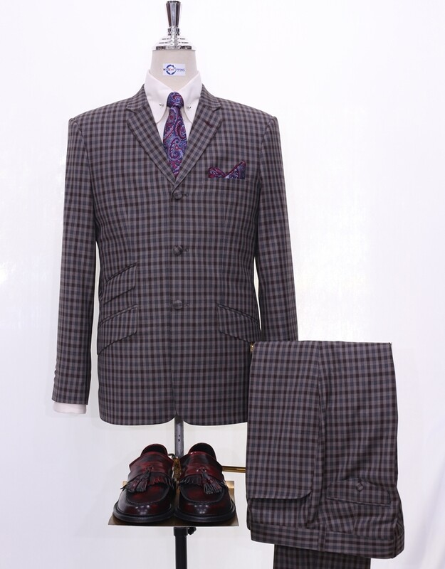Mod Suit | Grey Gingham Check 3 Button Suit