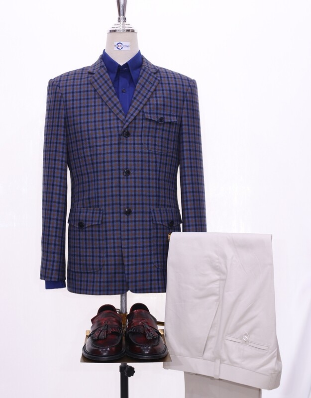 Tweed Jacket | Navy Blue Gingham Check 60s Style Jacket