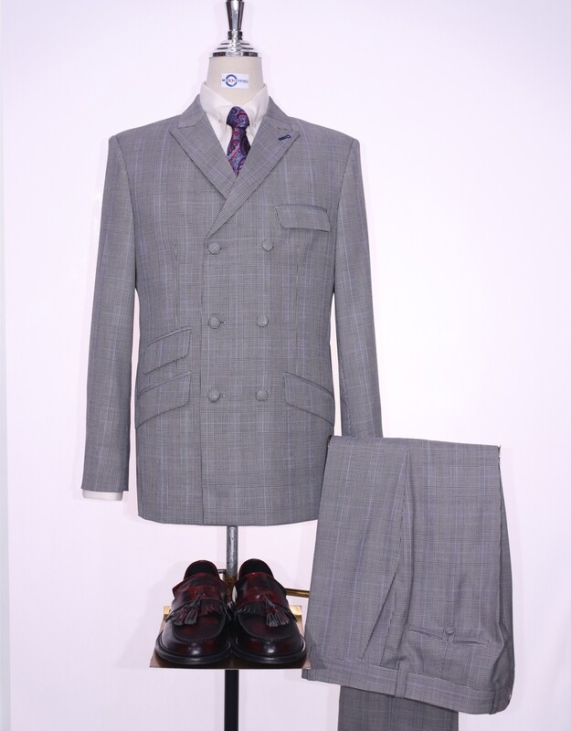 Double Breasted Suit | Grey Prince Of Wales Check  Suit 60s Style