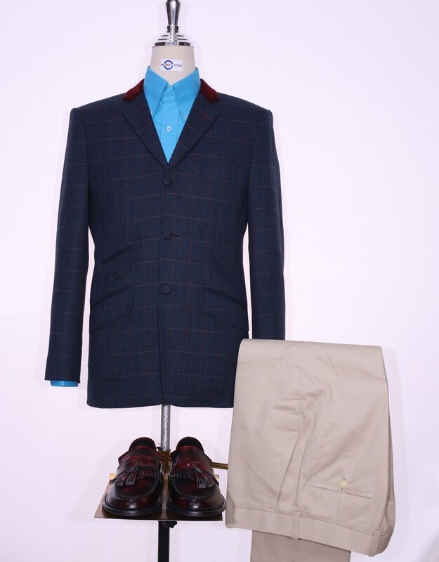 Tweed Jacket | Navy Blue Windowpane Check 60s Style Jacket.