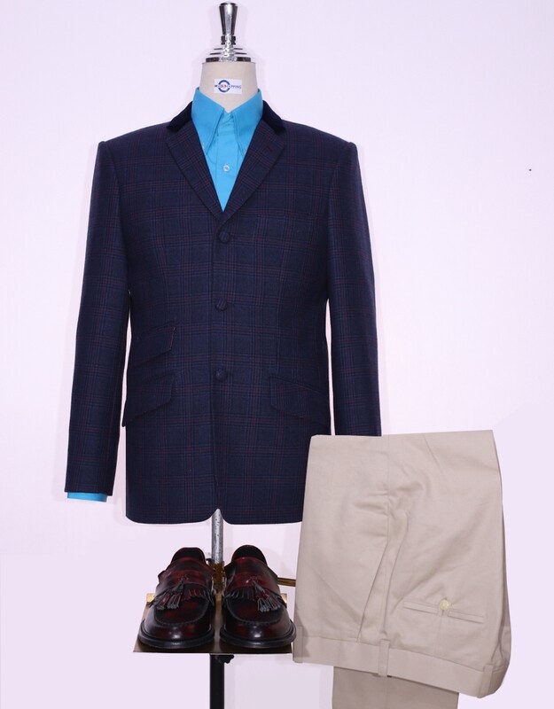 Tweed Jacket | Navy Blue Prince Of Wales Check 60s Style Jacket.