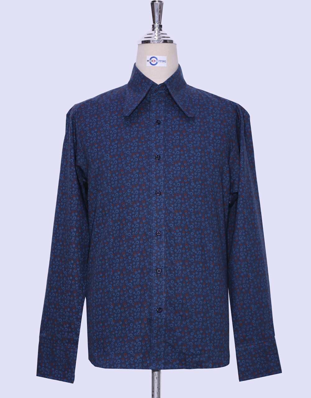 Hight Penny Collar Shirt | Navy Blue Circle Pattern Shirt