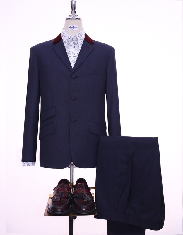 Navy Blue And Burgundy Stripe Jacket | 60s Style Jacket