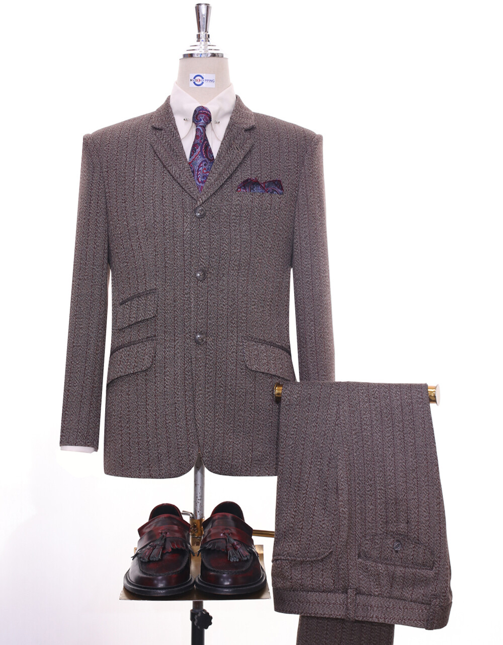 Tweed Suit Brown Stripe 60s Style Mod Suit