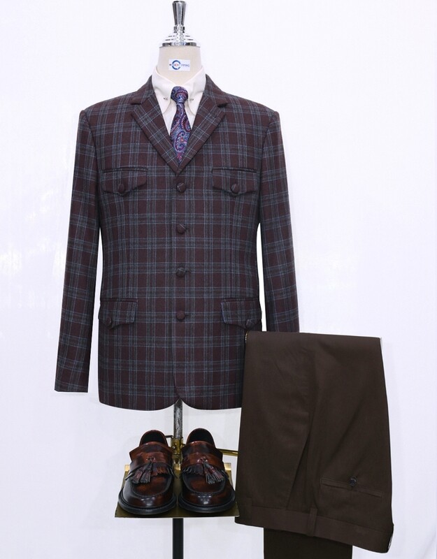 Tweed Jacket | Brown Windowpane Check 4 Button Jacket