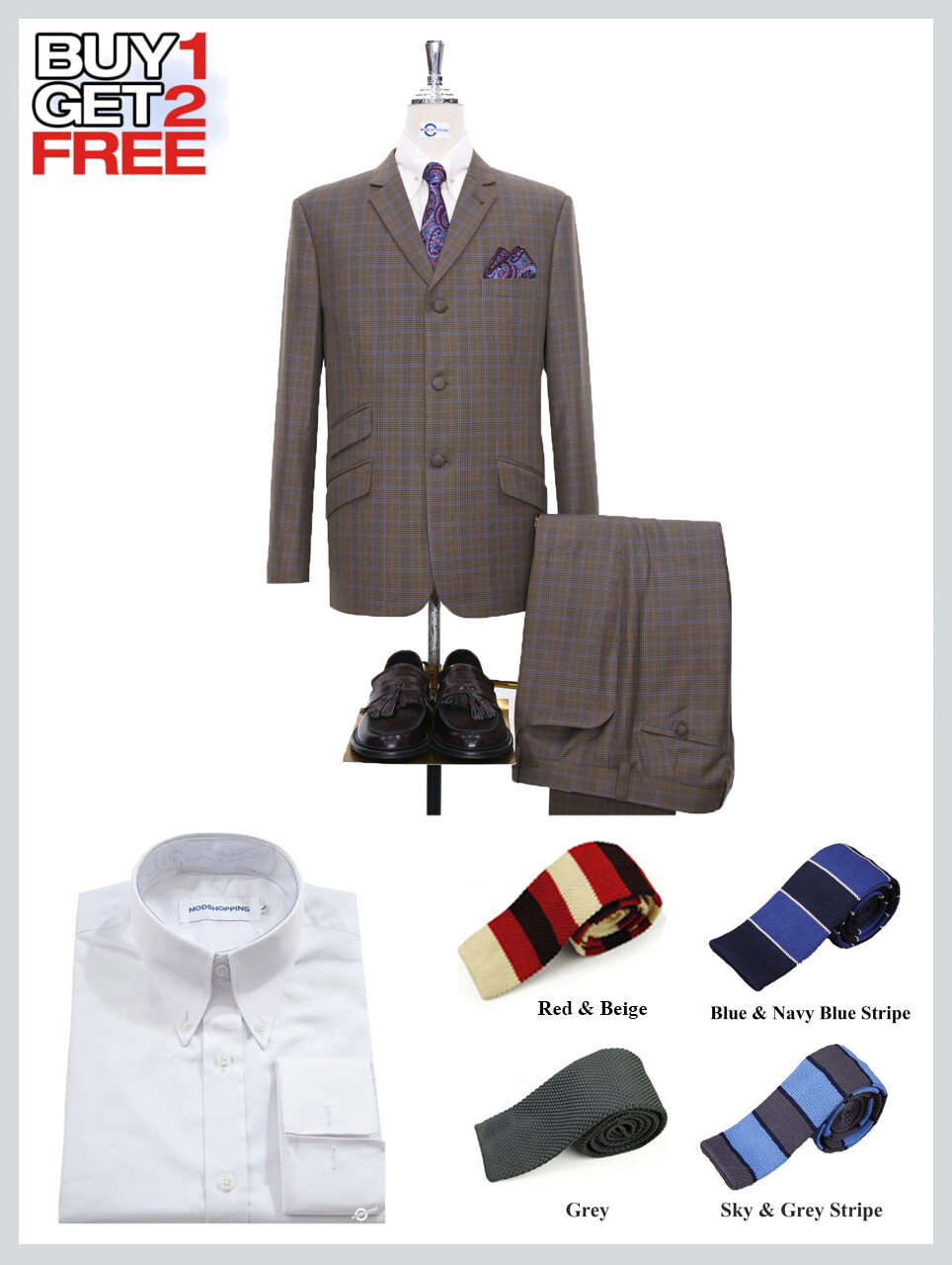 Suit Package |  Brown Prince Of Wales Check 3 Button Suit