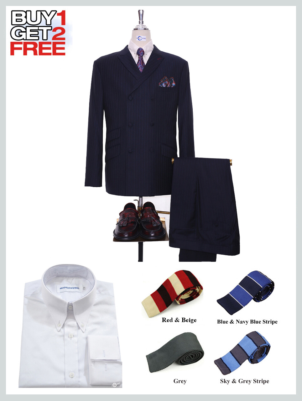 Suit Package | Double Breasted Suits Navy Blue Pinstripe Suit