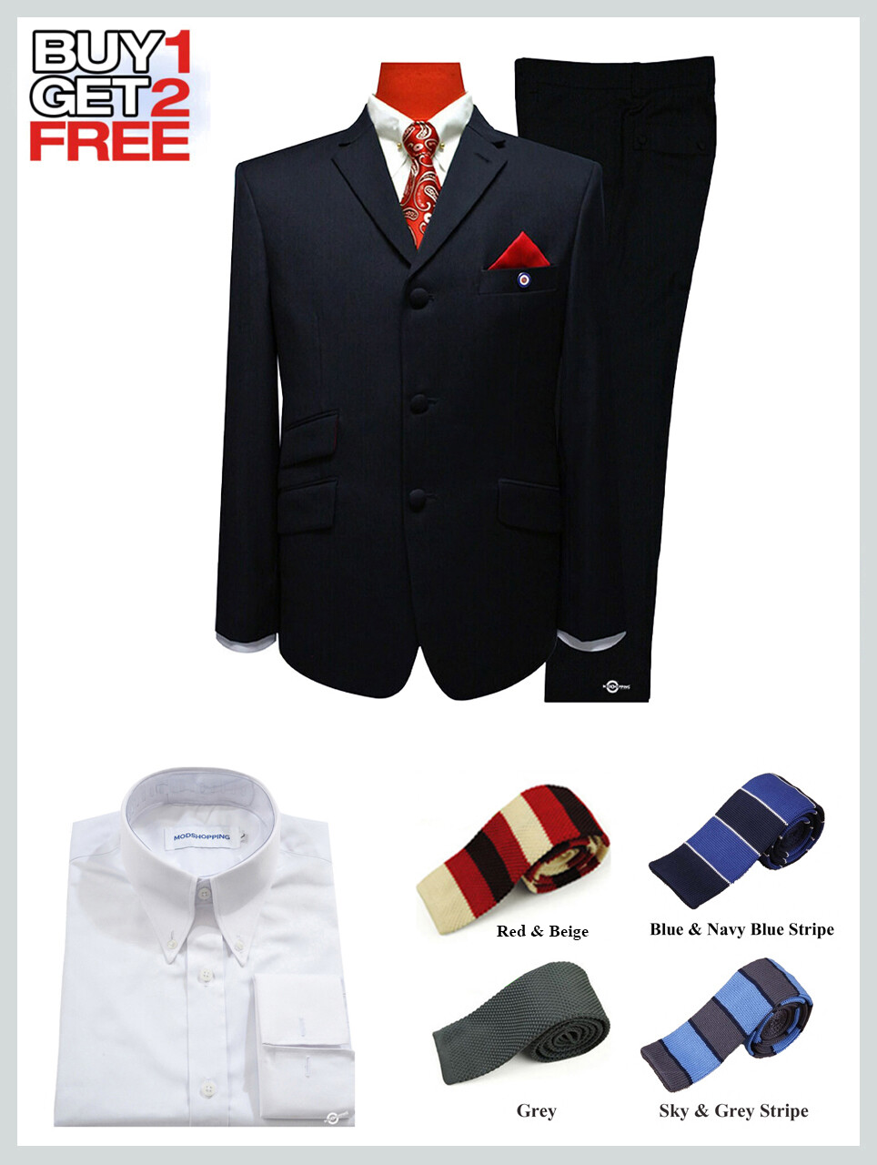 Suit Package | Tailored 3 Button Black Mod Suit For Men.
