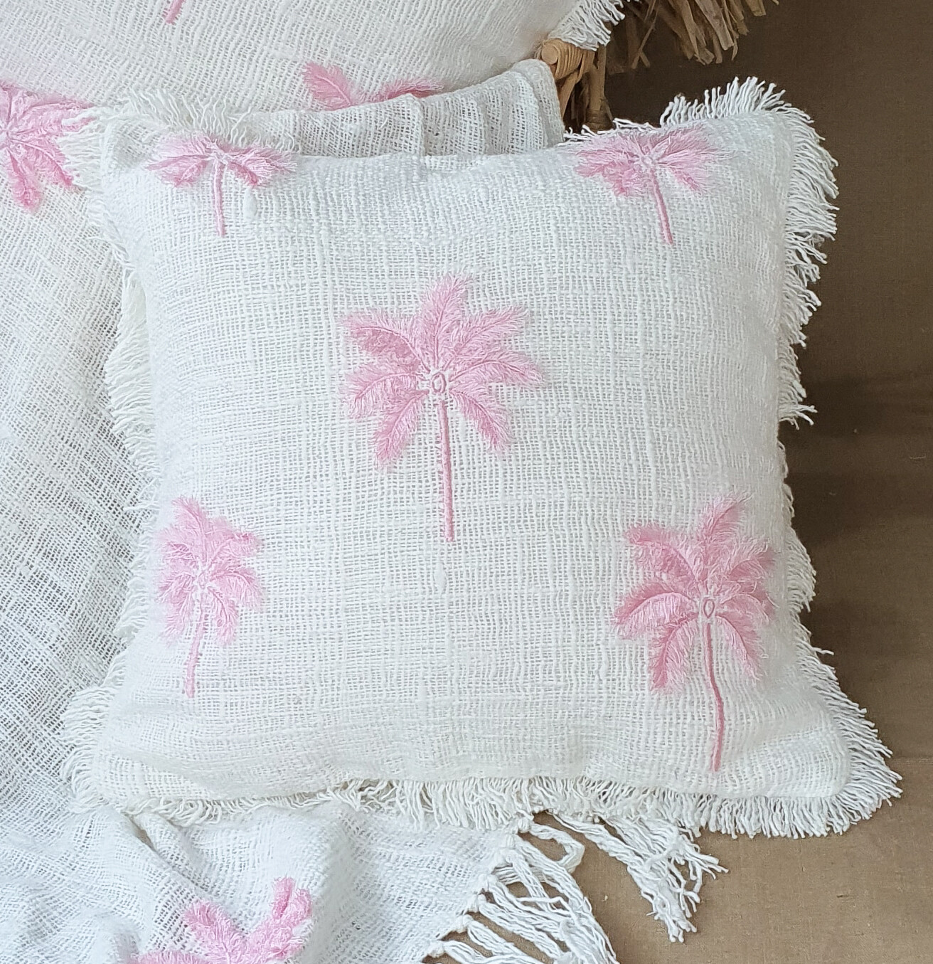 Island Palm Cushion Pink