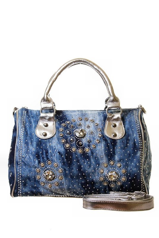 Rhinestone Studded Denim Handbag Rhinestone Studded Denim Handbag