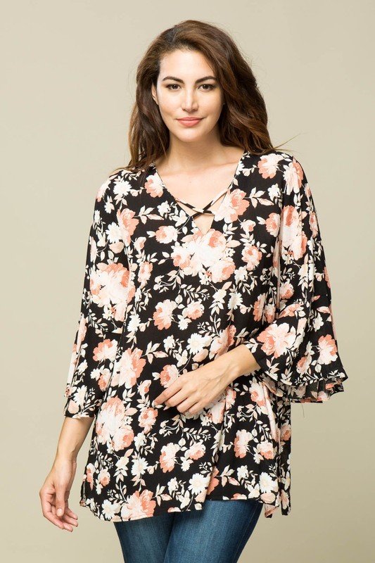 Black Floral Tunic Top