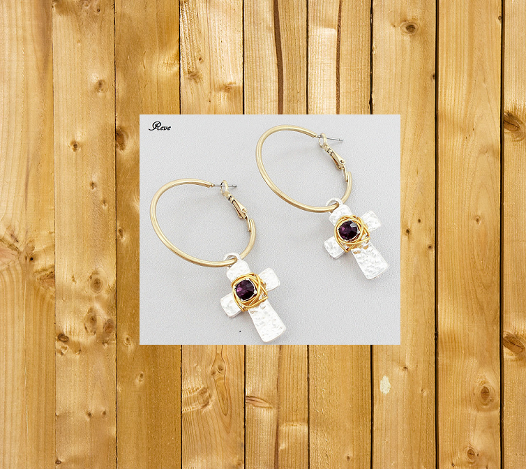 Amethyst Two-Tone Cross Earrings Amethyst Two-Tone Cross Earrings