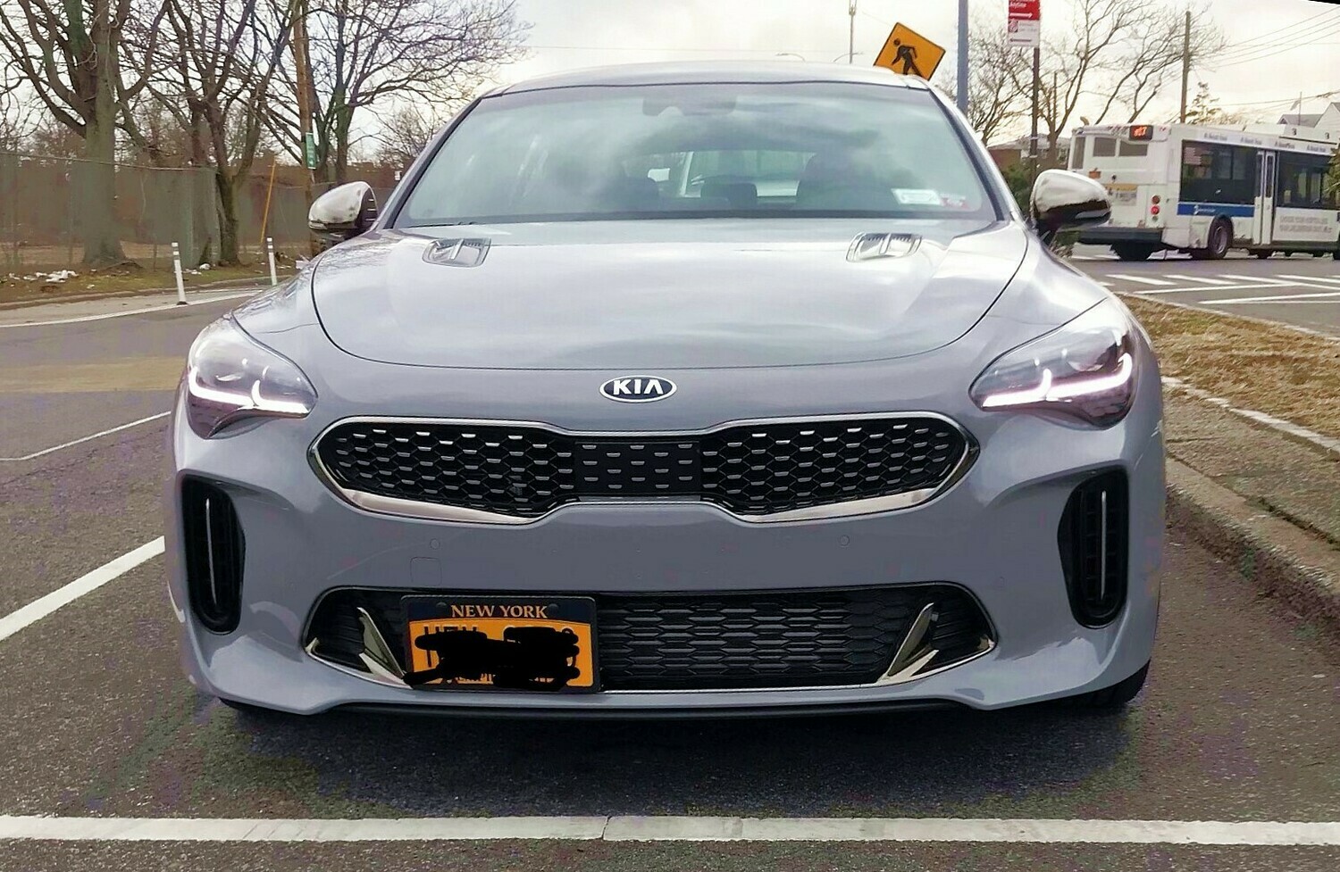 Sly Bracket for Kia Stinger GT GT2 with mesh-style lower grille.