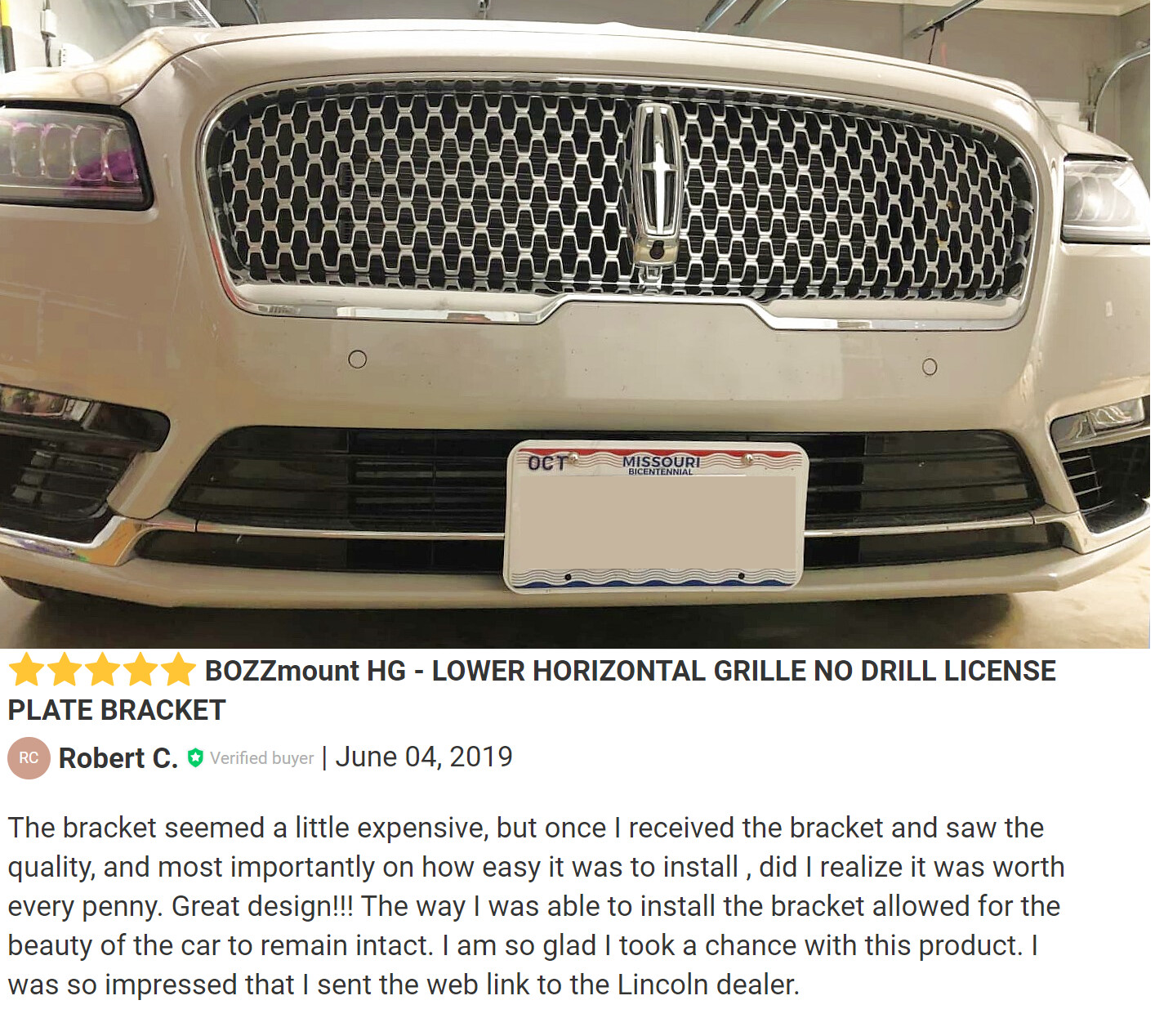 Sly Bracket fits Lincoln models with horizontal slats lower grille