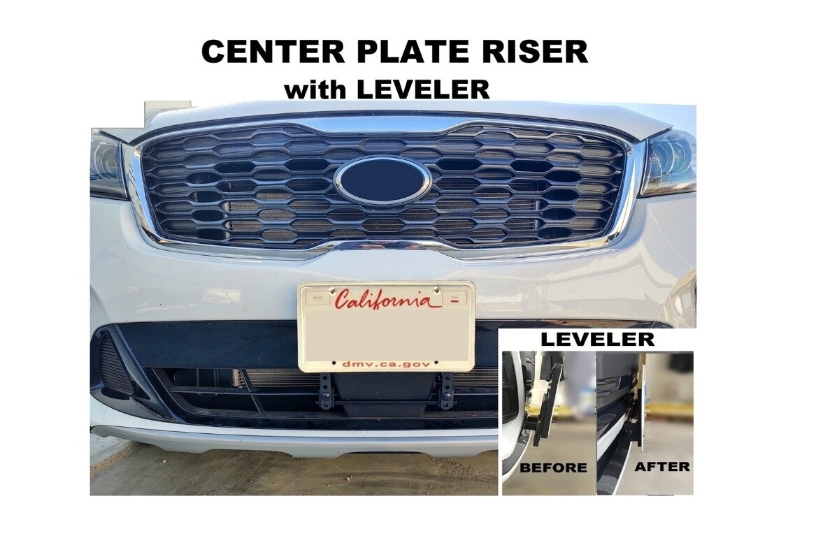 CENTER PLATE RISER with LEVELER- License Plate Riser For Lower Grilles with Center Parking Sensor or Drive Assist