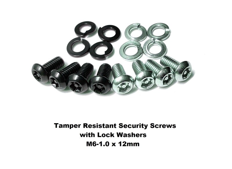 Rear license plate tamper-resistant security screws with lock washers, stainless steel, M6-1.