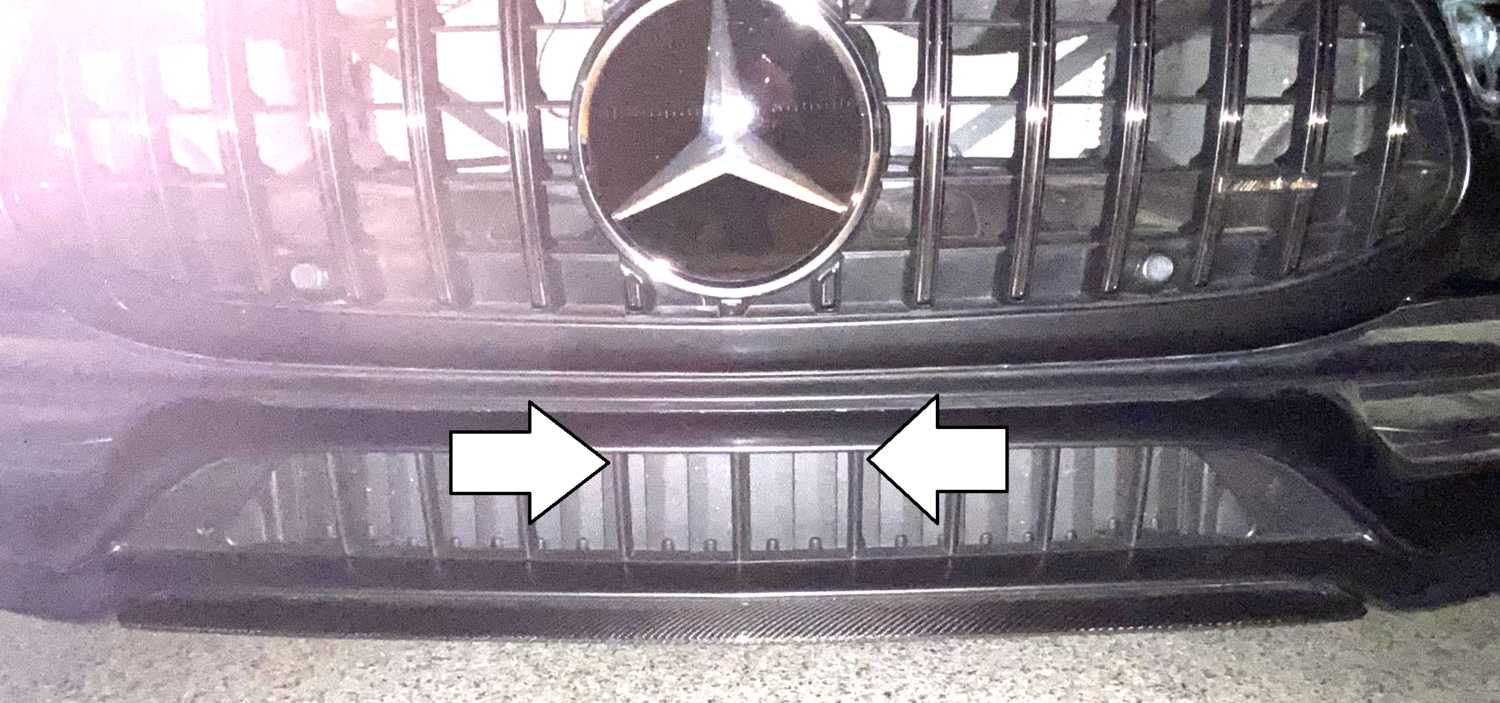 Sly bracket fits 2021 Mercedes-Benz GT43 and GT53 with horizontal slats lower grille.
