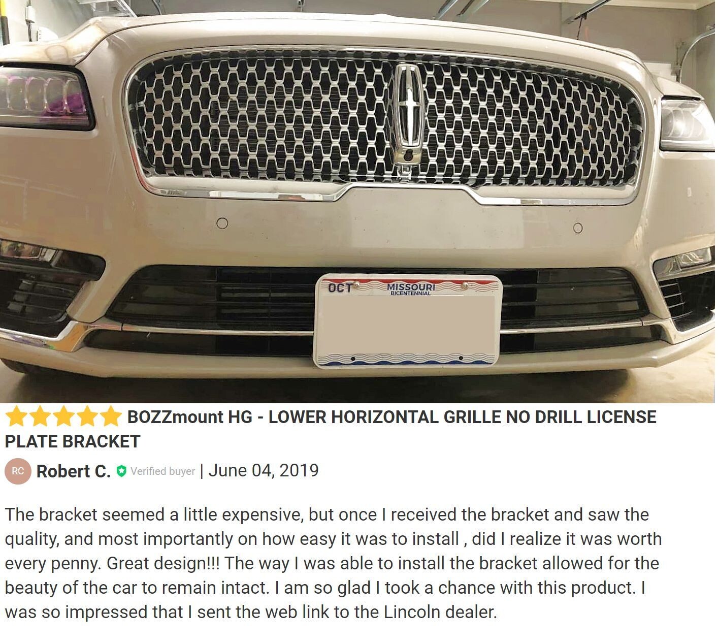 Sly Bracket fits Lincoln Continental with horizontal slats lower grille.