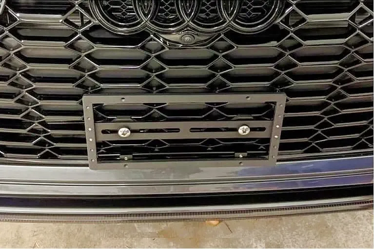 Audi models compatible True no-drill no-holes front license plate bracket holder mount frame relocator 