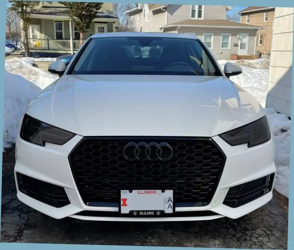 Audi models compatible True no-drill no-holes front license plate bracket holder mount frame relocator 