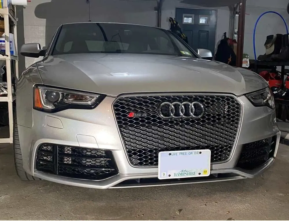 Audi models compatible True no-drill no-holes front license plate bracket holder mount frame relocator 