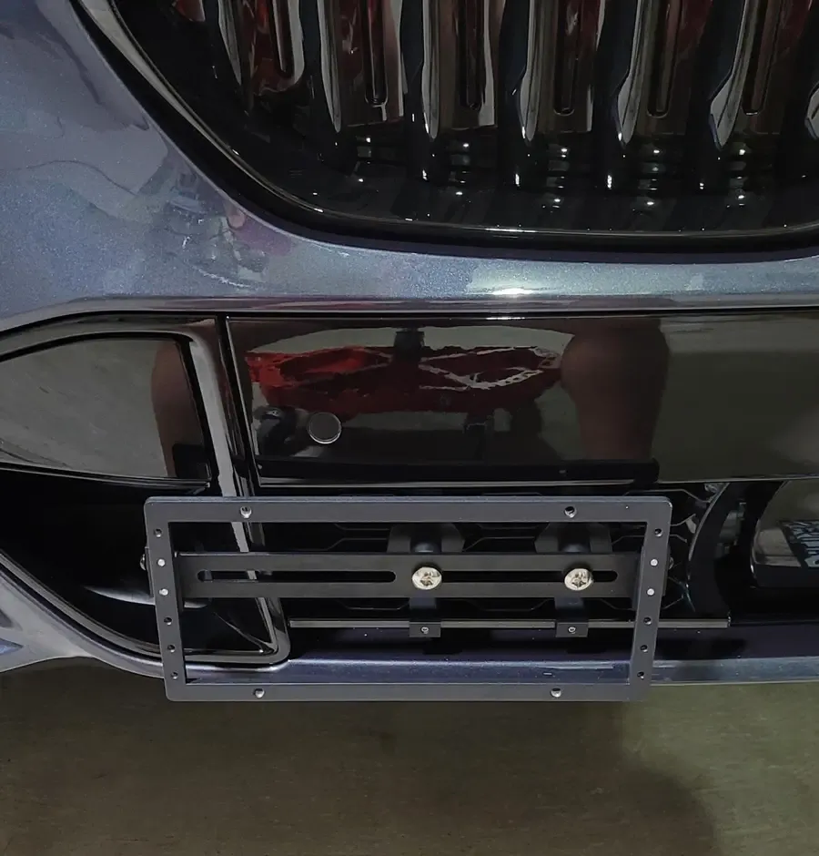 bmw x5 no drill no holes front license plate holder bracket munt frame relocator