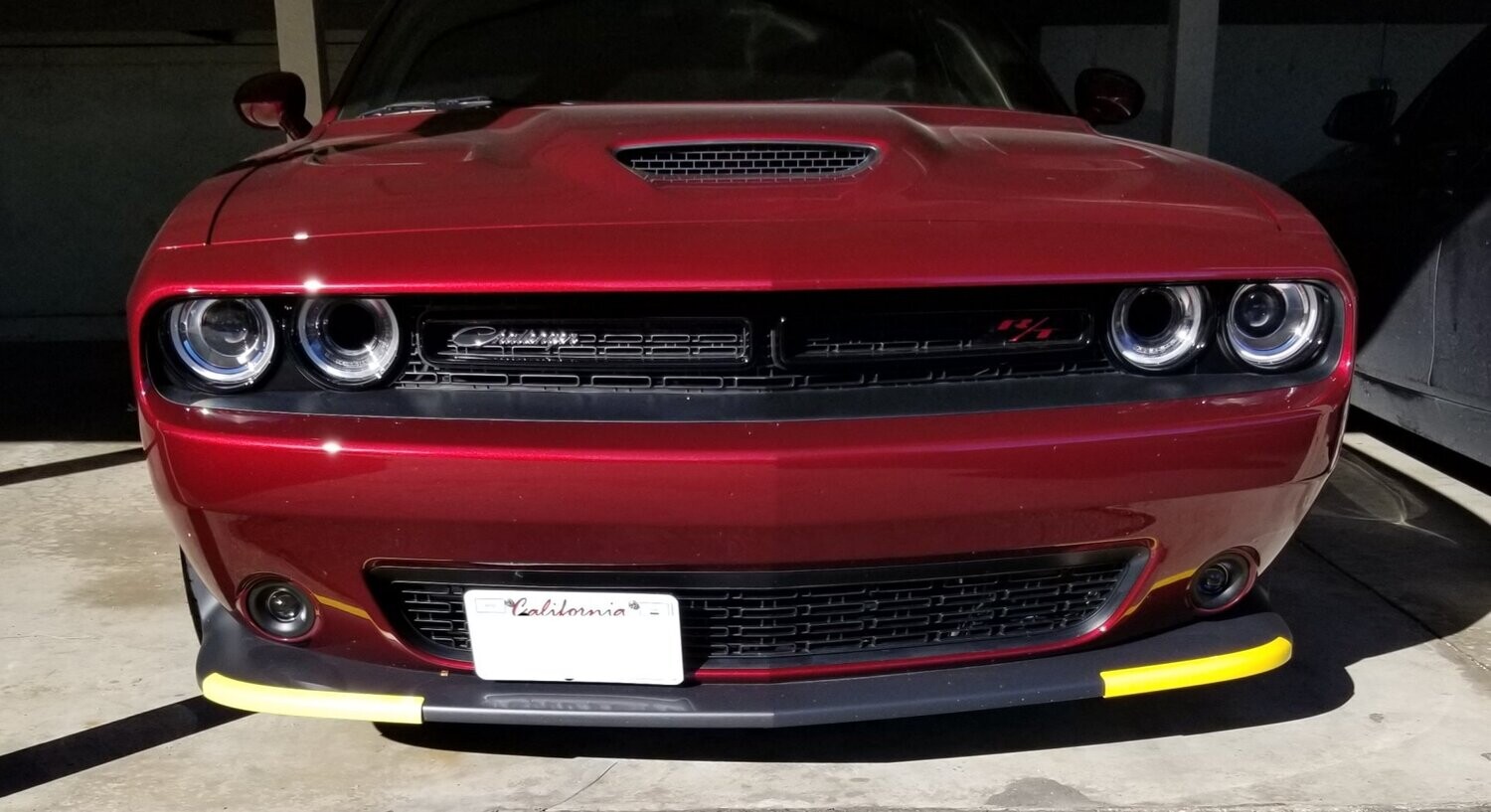 Sly Bracket for Dodge Challenger with mesh-style lower grille.
