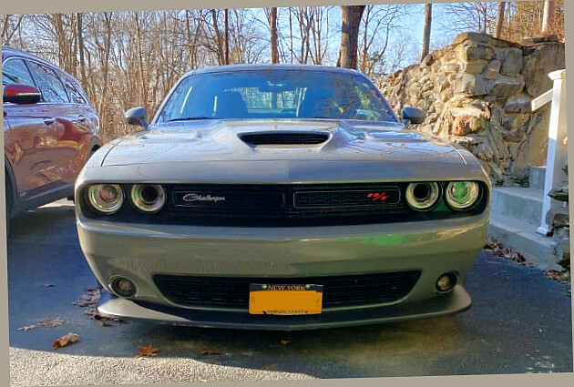 Sly Bracket for Dodge Challenger with mesh-style lower grille.