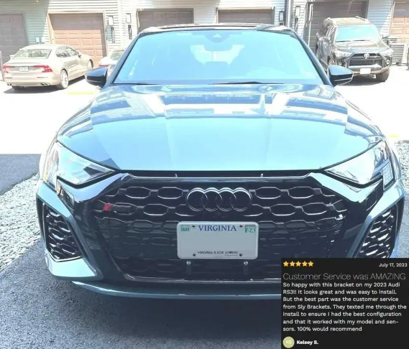 2022-2025 Audi RS3 no drill front license plate bracket holder frame mount relocator with center plate riser 