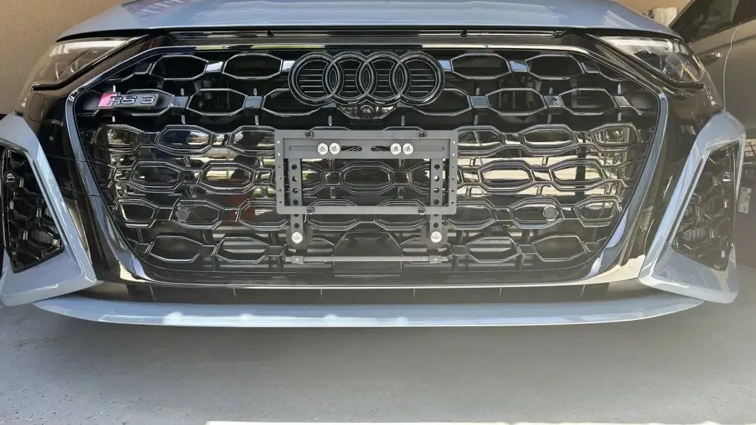 2022-2025 Audi RS3 no drill front license plate bracket holder frame mount relocator with center plate riser 