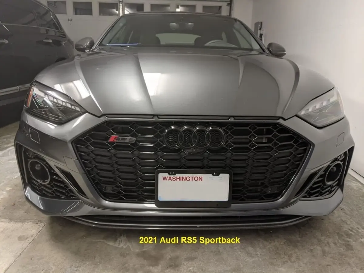 Audi RS5 compatible no-drill no-holes front license plate bracket holder mount relocator 