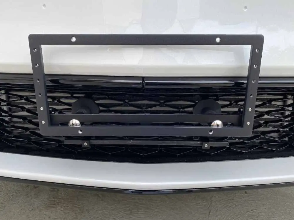 True no drill no holes front license plate bracket for Acura MDX mesh grille frame relocator grille mount