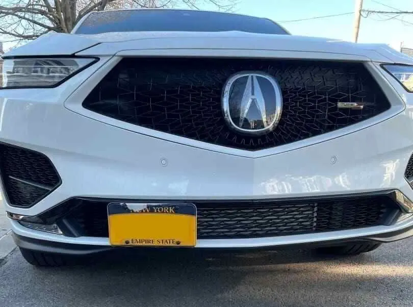 True no drill no holes front license plate bracket for Acura MDX mesh grille frame relocator grille mount