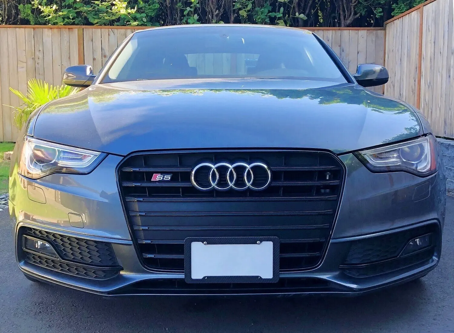 True no-drill no holes front license plate bracket for AUDI S5 grille mount holder frame relocator