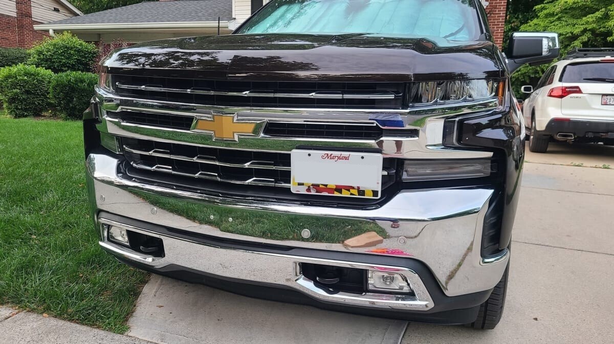 True no drill license plate holder mount relocator frame mount holder no holes Chevy Silverado