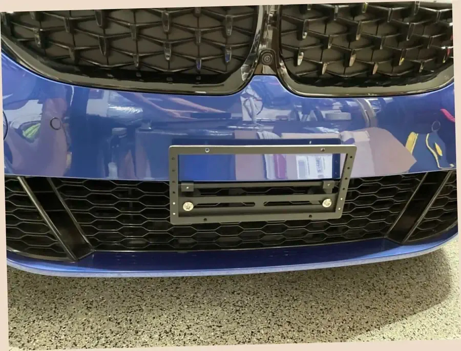 True no drill license plate bracket for BMW M340i.  No drill No holes license plate holder mount bracket relocator.