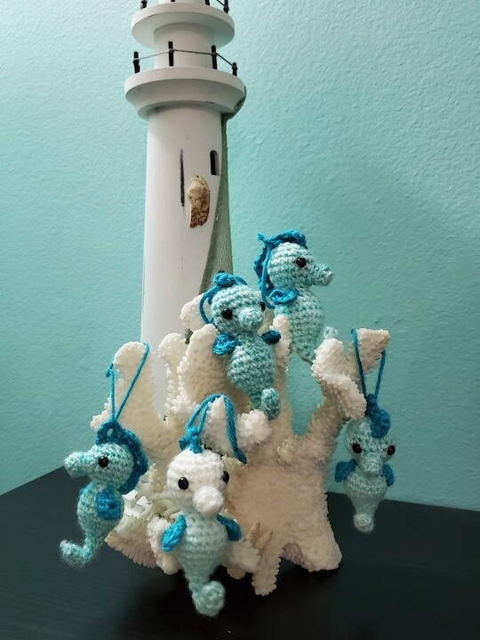 White and blue seahorses
