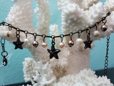 Bronze starfish with bronze and pearl beads