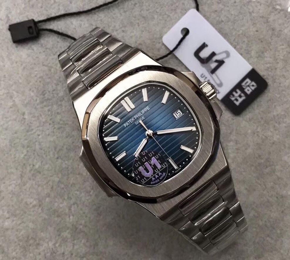 Patek Philippe NAUTILUS Sapphire 40mm 18K Silver Mechanical engraving Automatic Movement Blue Dial
