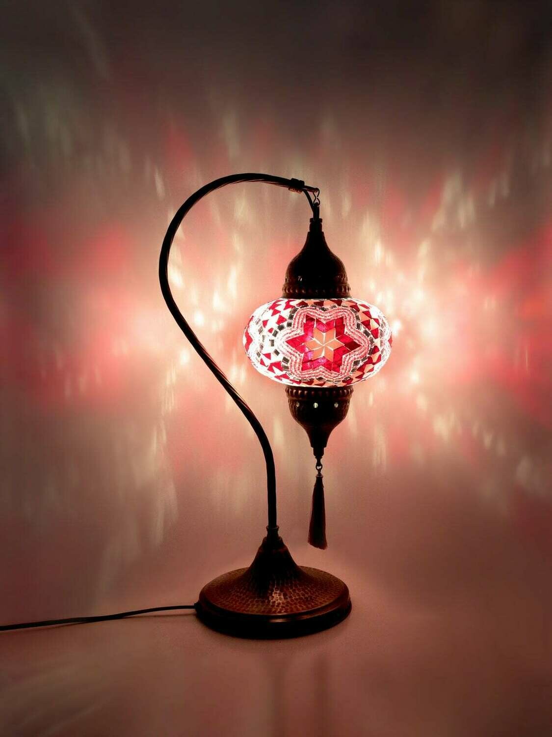 Handmade Turkish Mosaic Stained Glass Lamp | Swan Neck Lamp For Bedside, Table Or Desk With Options { STYLE II }