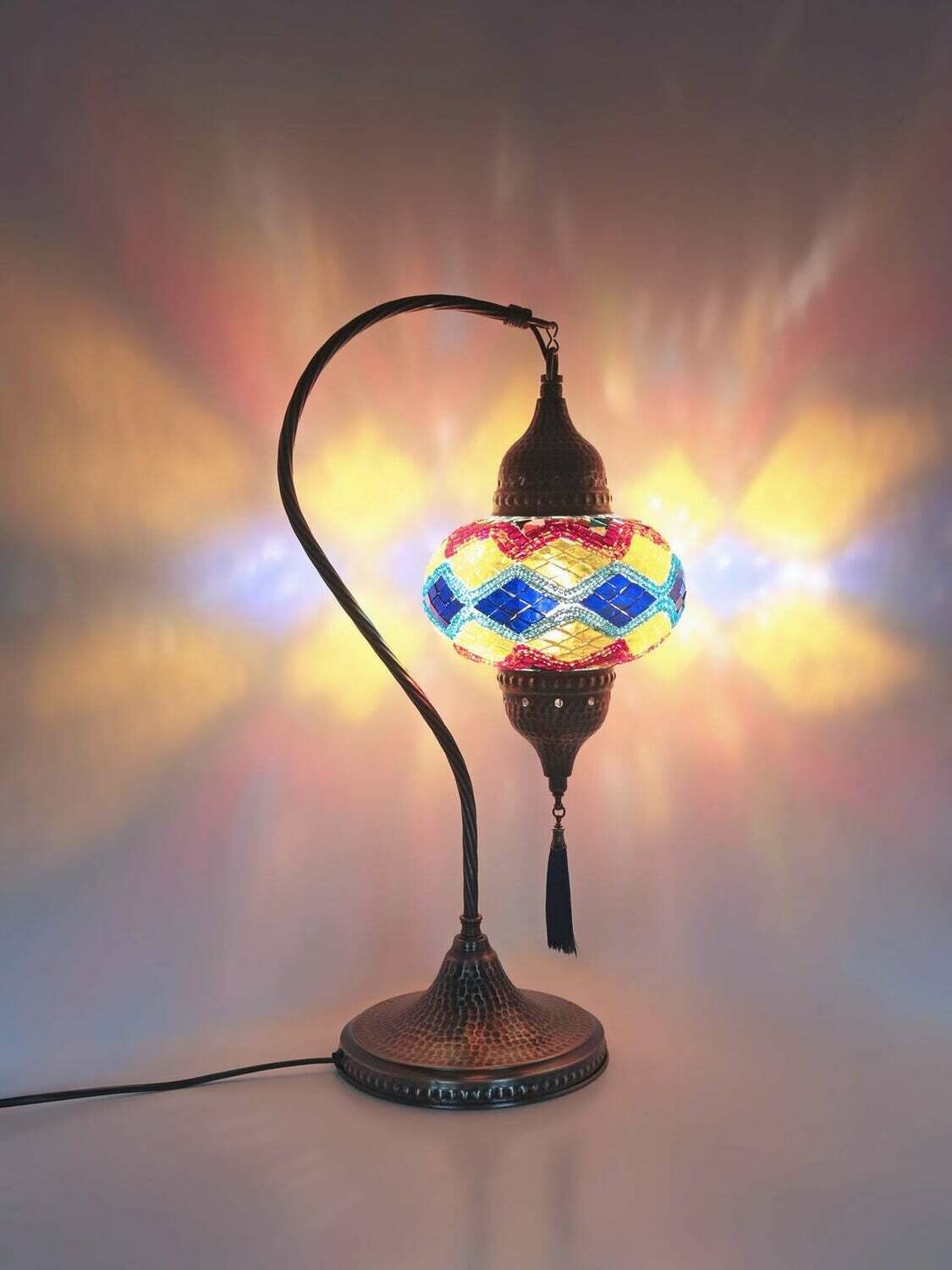 Handmade Turkish Mosaic Stained Glass Lamp | Swan Neck Lamp For Bedside, Table Or Desk With Options { STYLE II }